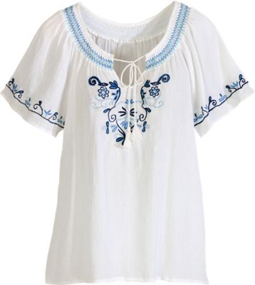 Embroidered Gauze Top
