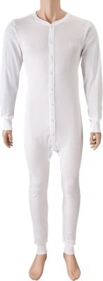 Mens White Union Suit with Seat Flap | Cotton Long Underwear